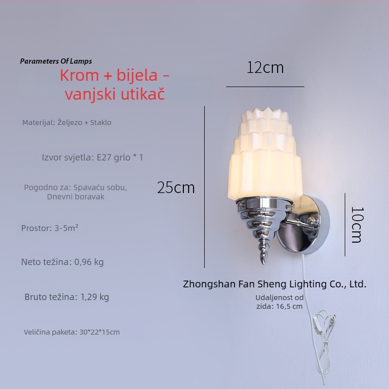 Stenska lampa u Art Deco stilu iz starog Šangaja, retro zapadnjački dizajn za spavaću sobu i dnevni boravak, staklena sjenila