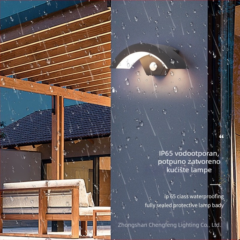 Vanjska vodootporna zidna svjetiljka za dvorište, balkon i vrata – krivulja u obliku mjeseca, izuzetno svijetla.