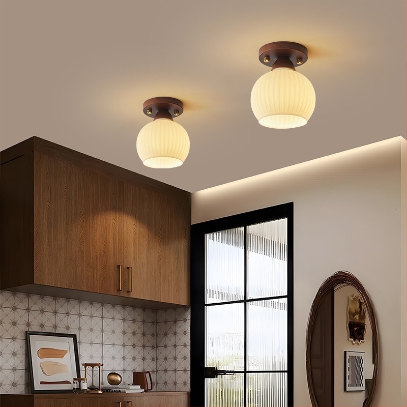 Stropna lampa od orahovog drveta za hodnik, predsoblje, balkon i garderobu — retro stil