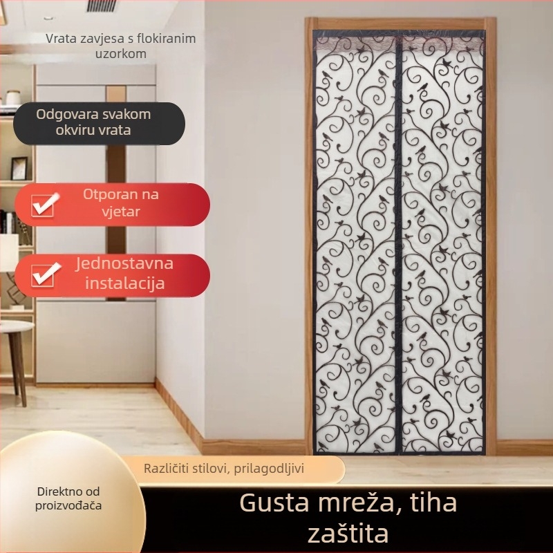 Ljetna zavjesa za vrata protiv komaraca s magnetskim zatvaranjem, bez bušenja, flokirani završni sloj, novi kineski stil