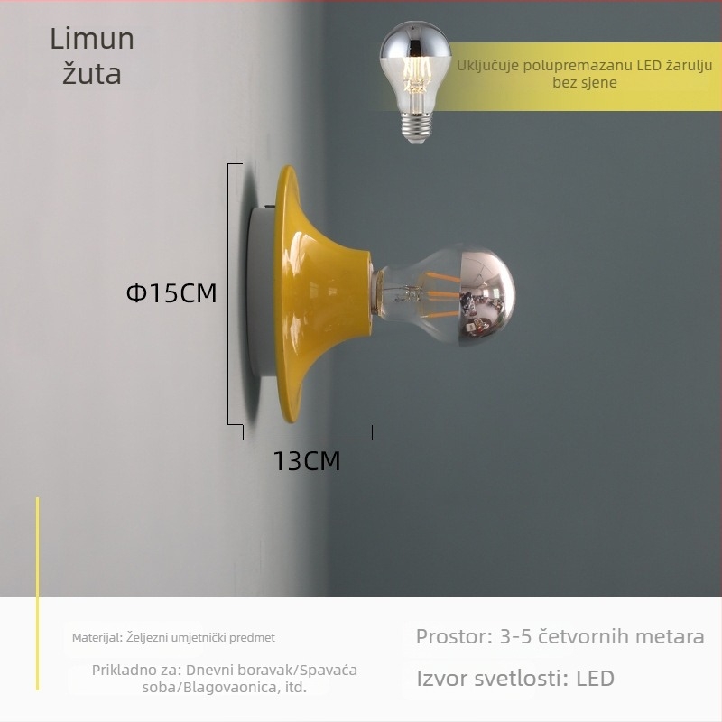Teti Bauhaus Nordic Vintage zidna lampa – žuta, za dnevni boravak, spavaću sobu i hodnik