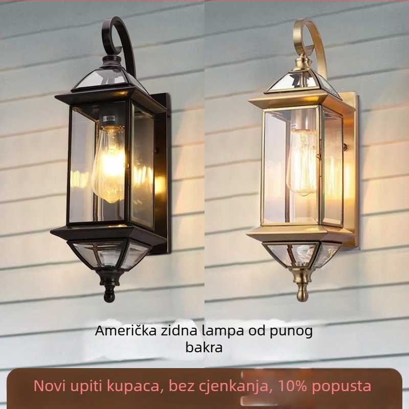 Vanjska zidna svjetiljka za dvorište i vrata, potpuno bakrena, retro nostalgični dizajn