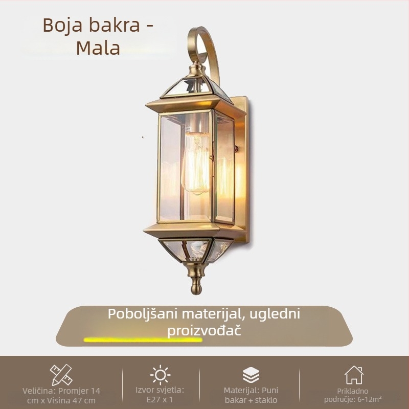 Vanjska zidna svjetiljka za dvorište i vrata, potpuno bakrena, retro nostalgični dizajn
