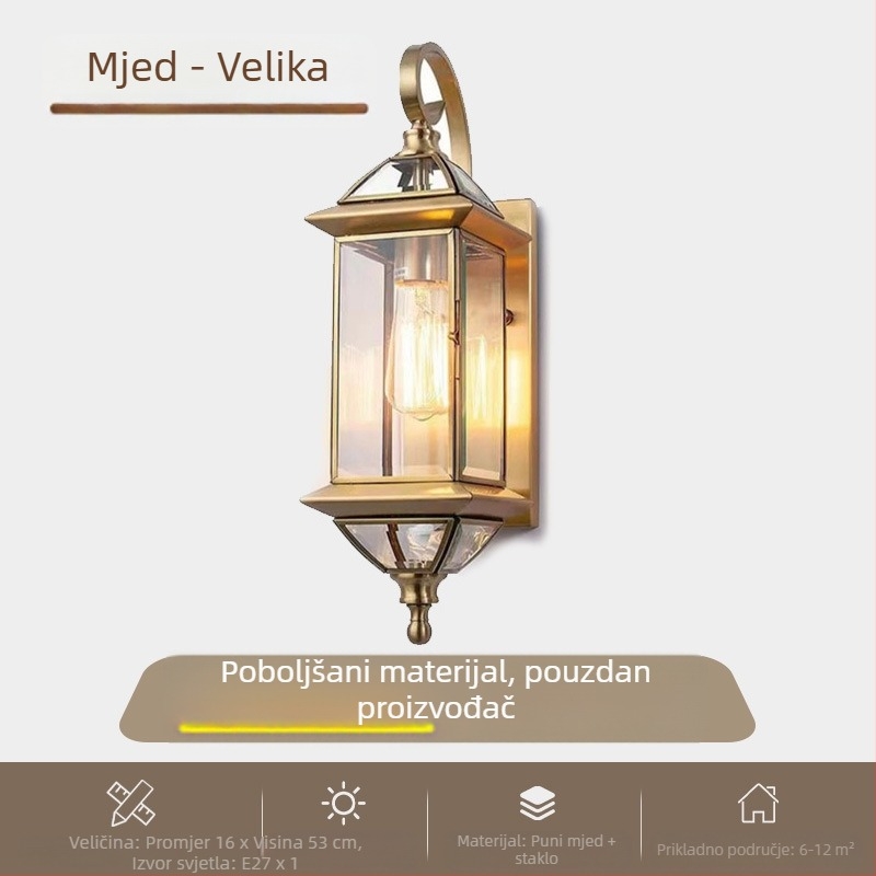 Vanjska zidna svjetiljka za dvorište i vrata, potpuno bakrena, retro nostalgični dizajn