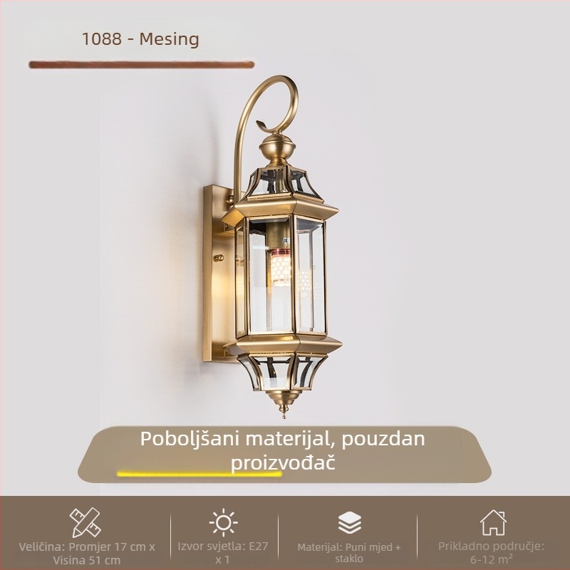 Vanjska zidna svjetiljka za dvorište i vrata, potpuno bakrena, retro nostalgični dizajn