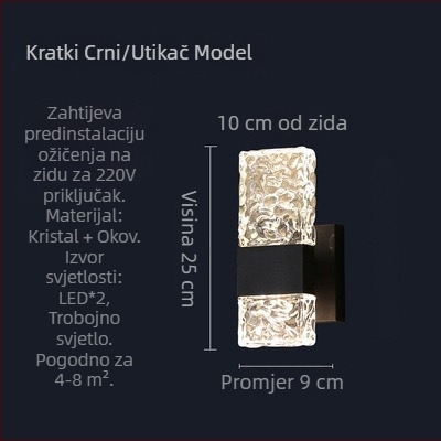 Kristalna zidna svjetiljka za dnevni boravak kao pozadina zida, minimalistički moderni noćni osvjetljenje s mogućnošću punjenja, bez žica, svjetlo za stepenice za kućnu upotrebu