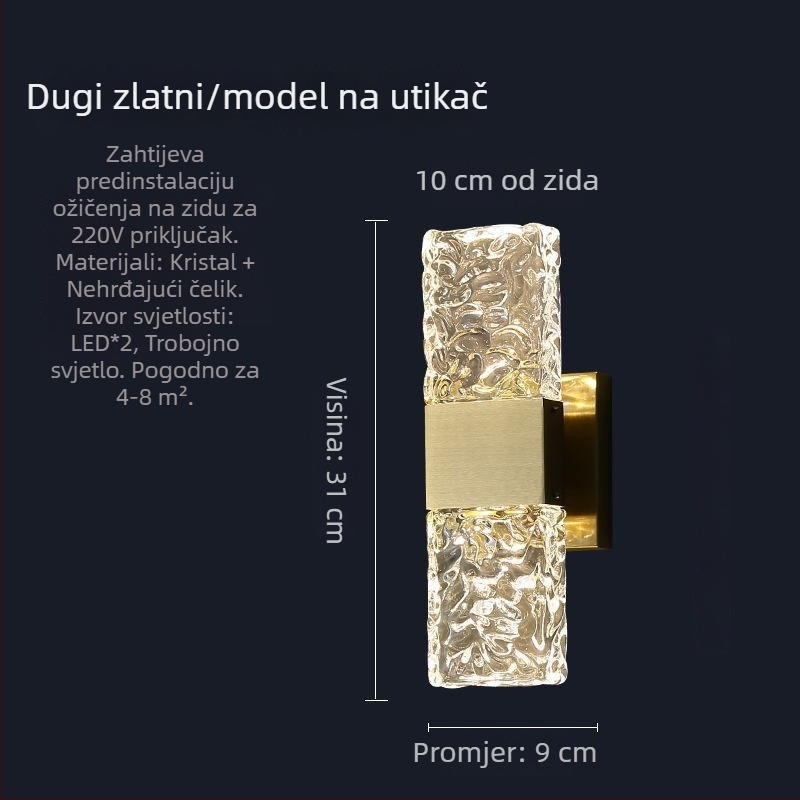 Kristalna zidna svjetiljka za dnevni boravak kao pozadina zida, minimalistički moderni noćni osvjetljenje s mogućnošću punjenja, bez žica, svjetlo za stepenice za kućnu upotrebu
