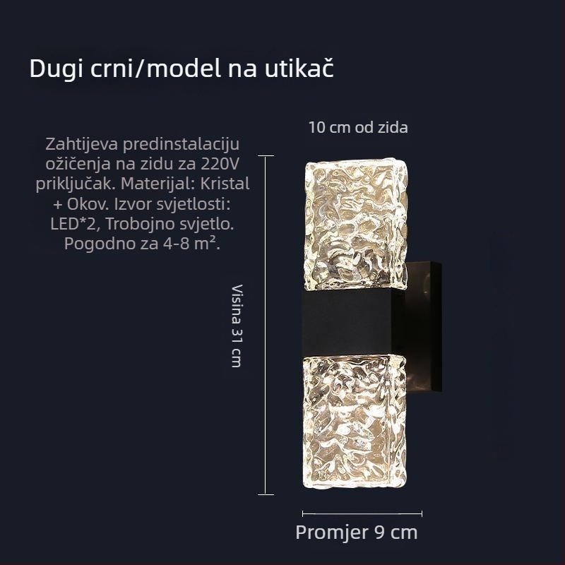 Kristalna zidna svjetiljka za dnevni boravak kao pozadina zida, minimalistički moderni noćni osvjetljenje s mogućnošću punjenja, bez žica, svjetlo za stepenice za kućnu upotrebu