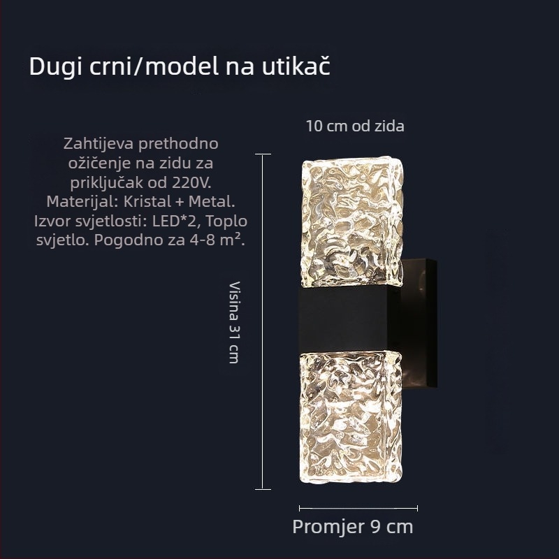 Kristalna zidna svjetiljka za dnevni boravak kao pozadina zida, minimalistički moderni noćni osvjetljenje s mogućnošću punjenja, bez žica, svjetlo za stepenice za kućnu upotrebu