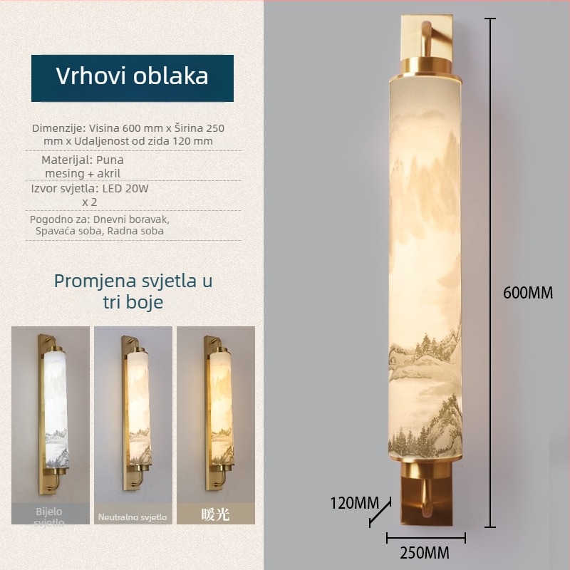Nova zidna lampa u kineskom stilu od čitavog bakra, Zen inspirirana, za čajnu sobu, dnevni boravak, uz krevet i hodnik