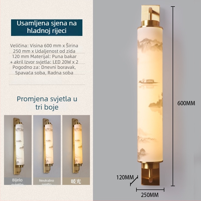 Nova zidna lampa u kineskom stilu od čitavog bakra, Zen inspirirana, za čajnu sobu, dnevni boravak, uz krevet i hodnik