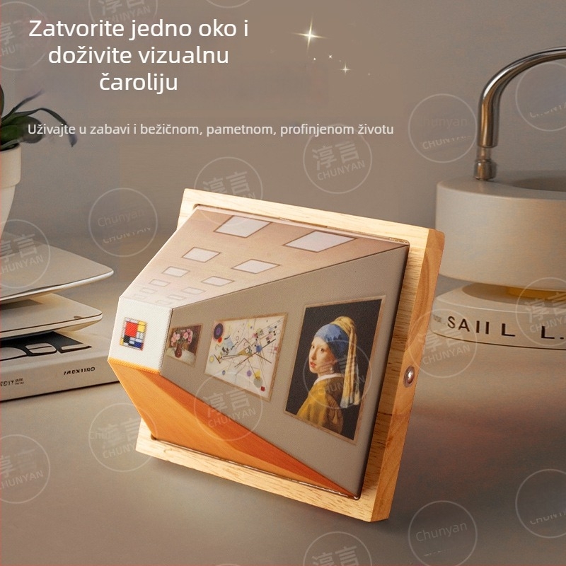 Prilagođena 3D noćna lampica bez naočala, drvena zidna svjetiljka za dnevni boravak, bez bušenja, ambijentalno osvjetljenje