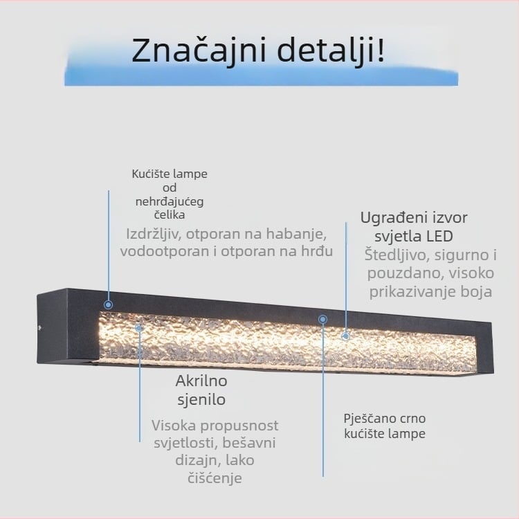 Aluminijsko vanjsko zidno svjetlo, IP54 vodootporno, za balkon, hodnik, terasu i stepenice