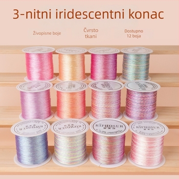 Materijal za narukvicu od tri šarene niti — ručno tkanje s zlatnim nitima