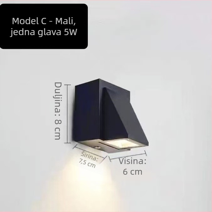 LED vanjsko zidno svjetlo, vodootporno, zidni projektor koji rasvjetljuje zid – vanjski osvjetljenje dvorišta, balkona i stubišta; moderni minimalistički stil, za kućnu upotrebu