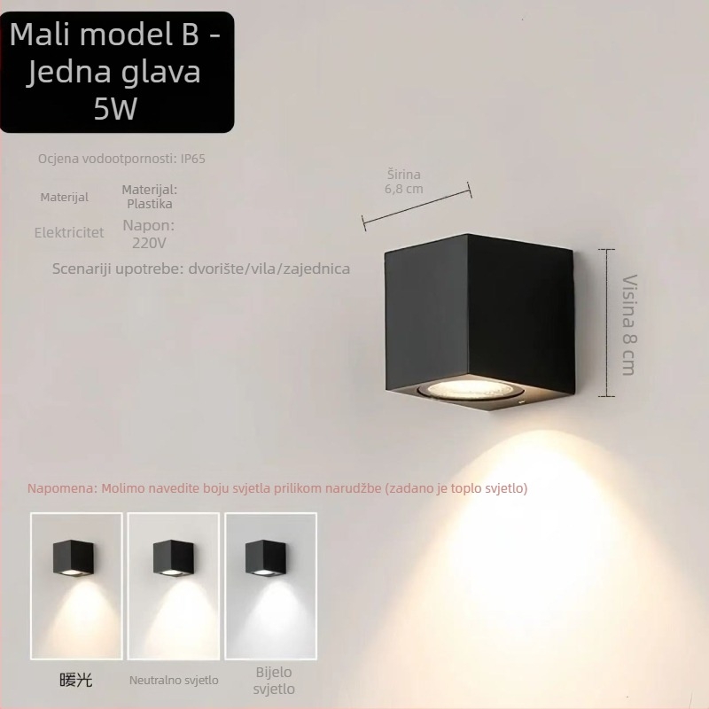 LED vanjsko zidno svjetlo, vodootporno, zidni projektor koji rasvjetljuje zid – vanjski osvjetljenje dvorišta, balkona i stubišta; moderni minimalistički stil, za kućnu upotrebu