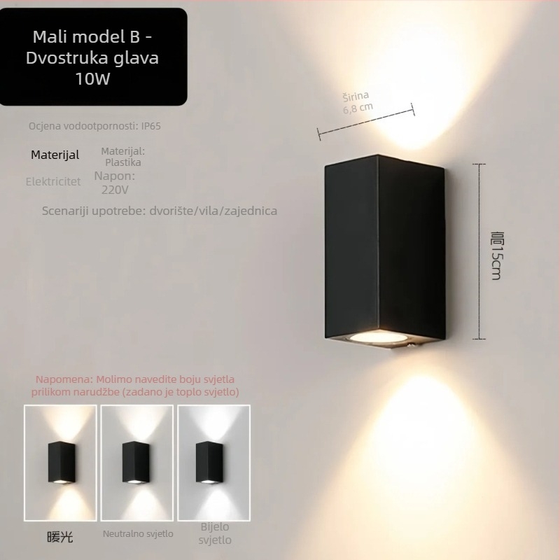 LED vanjsko zidno svjetlo, vodootporno, zidni projektor koji rasvjetljuje zid – vanjski osvjetljenje dvorišta, balkona i stubišta; moderni minimalistički stil, za kućnu upotrebu