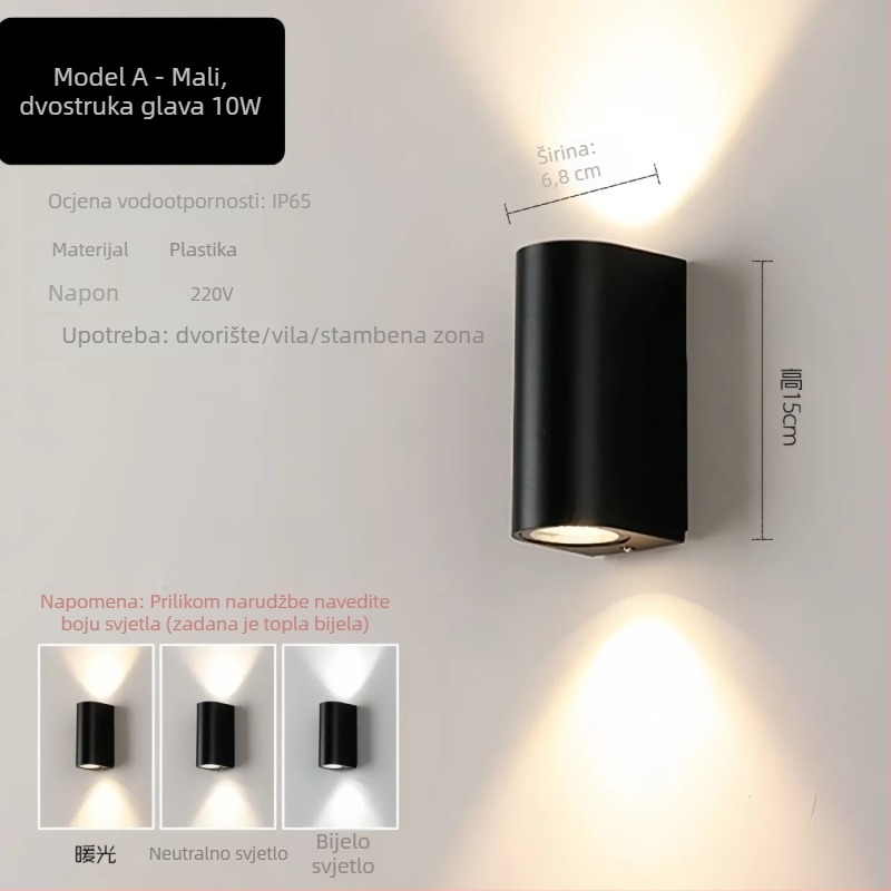LED vanjsko zidno svjetlo, vodootporno, zidni projektor koji rasvjetljuje zid – vanjski osvjetljenje dvorišta, balkona i stubišta; moderni minimalistički stil, za kućnu upotrebu