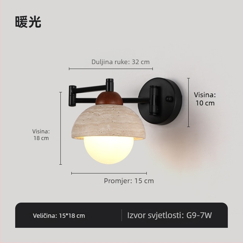 Stenska lampa s pomičnim ramenom u skandinavskom stilu, kineski retro dizajn, LED svjetiljka za čitanje za studij ili dnevni boravak