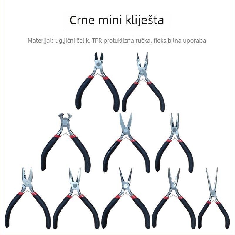 Set mini kliješta od 4,5 inča: kliješta s zubnim vrhom, mala kliješta s ravnim vrhom, kliješta za nakit, produžena kliješta bez zuba