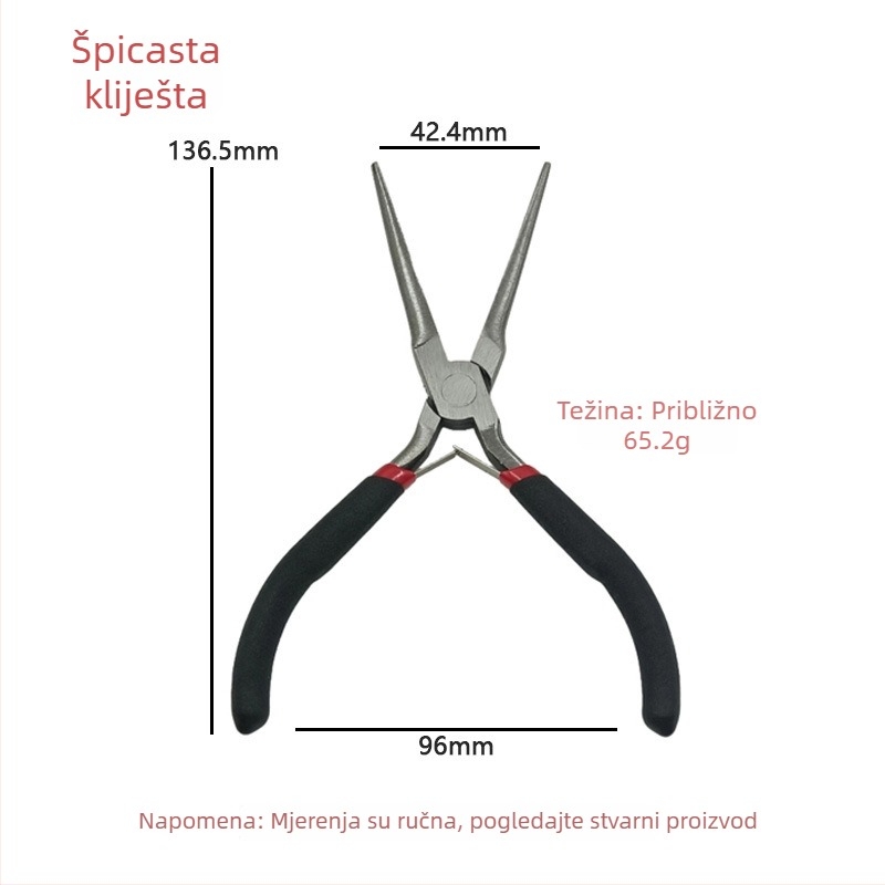Set mini kliješta od 4,5 inča: kliješta s zubnim vrhom, mala kliješta s ravnim vrhom, kliješta za nakit, produžena kliješta bez zuba