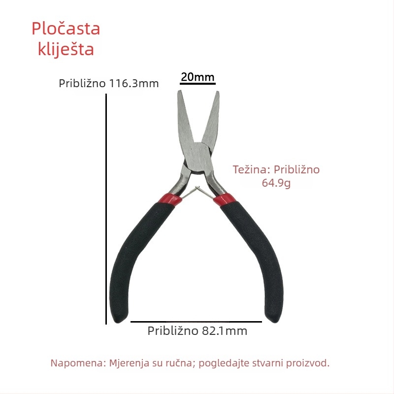 Set mini kliješta od 4,5 inča: kliješta s zubnim vrhom, mala kliješta s ravnim vrhom, kliješta za nakit, produžena kliješta bez zuba