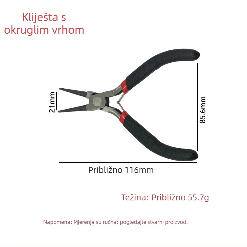 Set mini kliješta od 4,5 inča: kliješta s zubnim vrhom, mala kliješta s ravnim vrhom, kliješta za nakit, produžena kliješta bez zuba