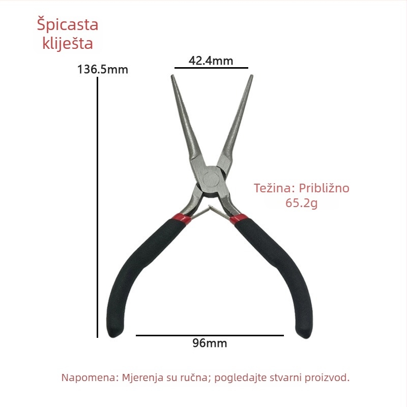 Set mini kliješta od 4,5 inča: kliješta s zubnim vrhom, mala kliješta s ravnim vrhom, kliješta za nakit, produžena kliješta bez zuba