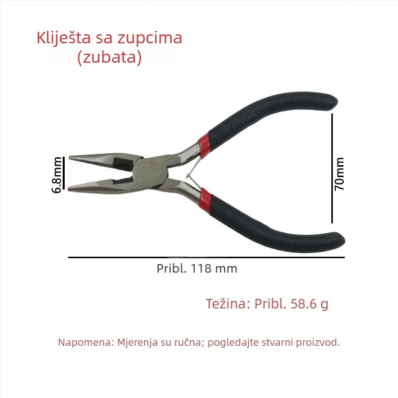 Set mini kliješta od 4,5 inča: kliješta s zubnim vrhom, mala kliješta s ravnim vrhom, kliješta za nakit, produžena kliješta bez zuba