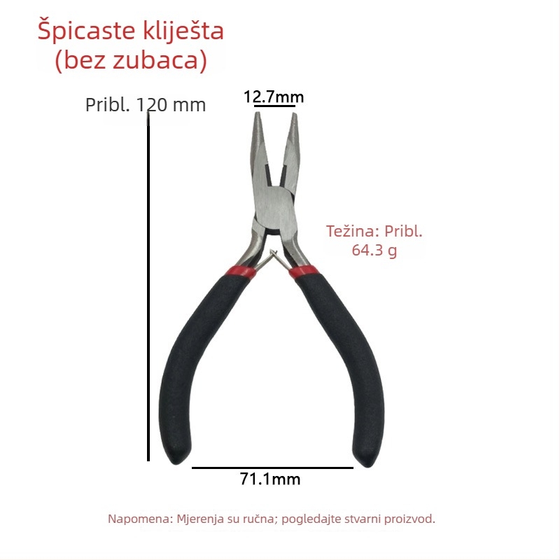 Set mini kliješta od 4,5 inča: kliješta s zubnim vrhom, mala kliješta s ravnim vrhom, kliješta za nakit, produžena kliješta bez zuba