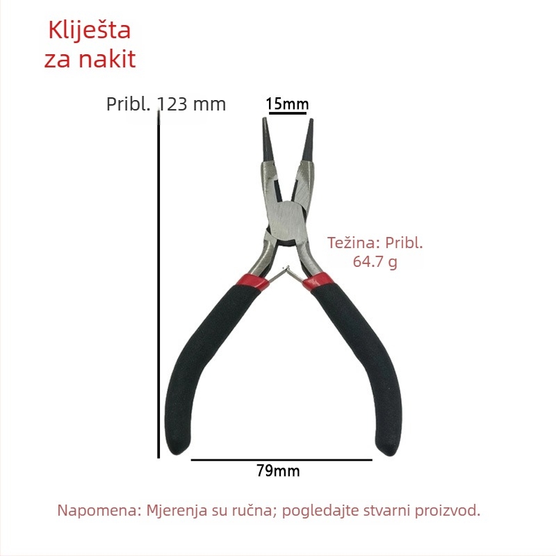 Set mini kliješta od 4,5 inča: kliješta s zubnim vrhom, mala kliješta s ravnim vrhom, kliješta za nakit, produžena kliješta bez zuba