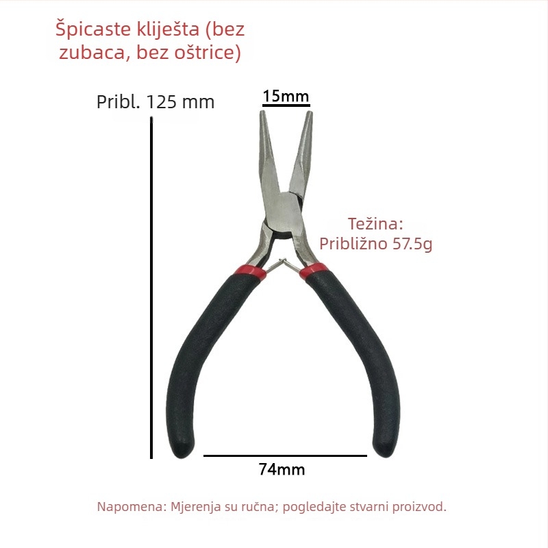 Set mini kliješta od 4,5 inča: kliješta s zubnim vrhom, mala kliješta s ravnim vrhom, kliješta za nakit, produžena kliješta bez zuba