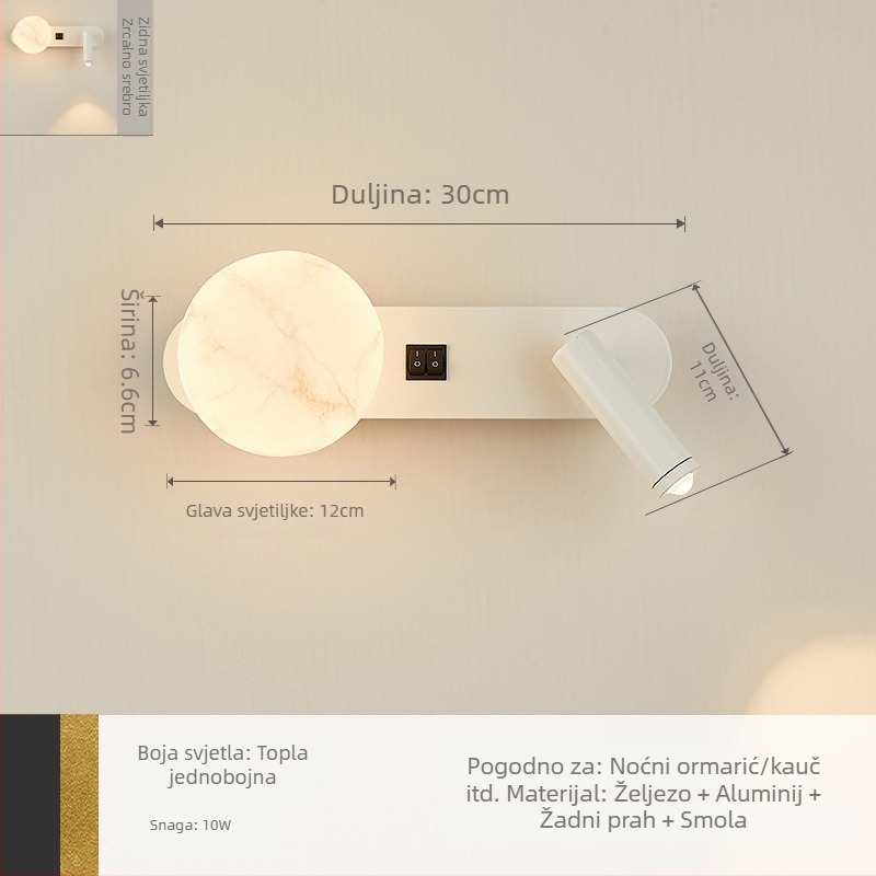 Zidna lampa za spavaću sobu u talijanskom minimalističkom stilu, okretna svjetiljka za čitanje pokraj kreveta