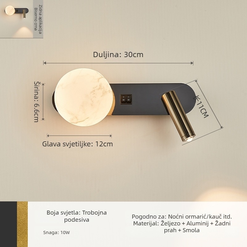 Zidna lampa za spavaću sobu u talijanskom minimalističkom stilu, okretna svjetiljka za čitanje pokraj kreveta