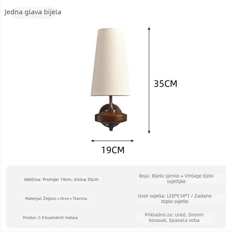 Stenska lampa za spavaću sobu u francuskom stilu s platnenim abažurom, retro inspiracija hodnika
