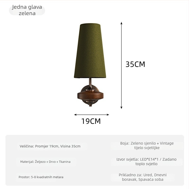 Stenska lampa za spavaću sobu u francuskom stilu s platnenim abažurom, retro inspiracija hodnika