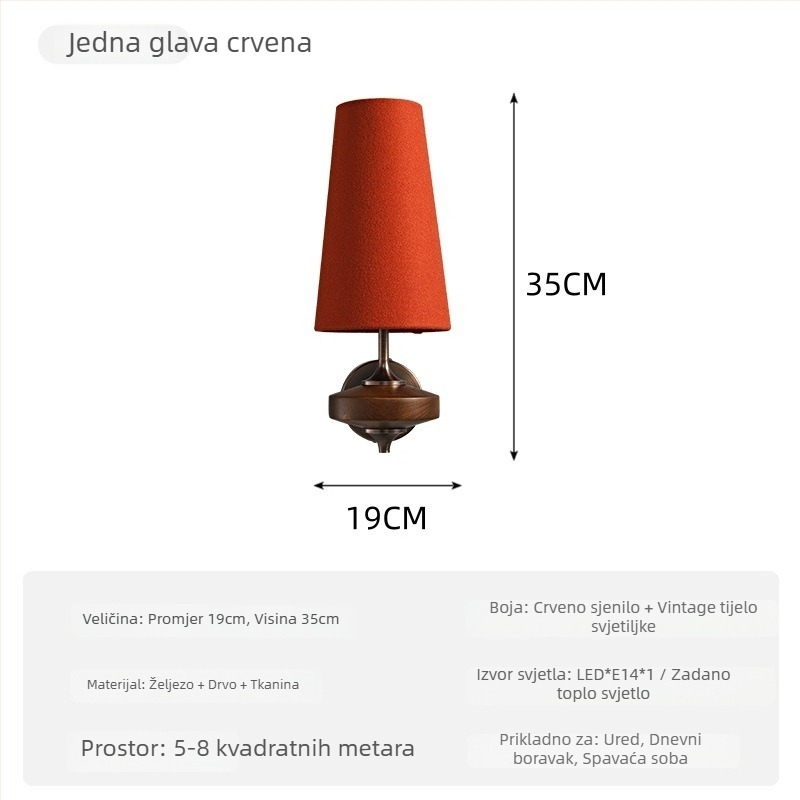 Stenska lampa za spavaću sobu u francuskom stilu s platnenim abažurom, retro inspiracija hodnika
