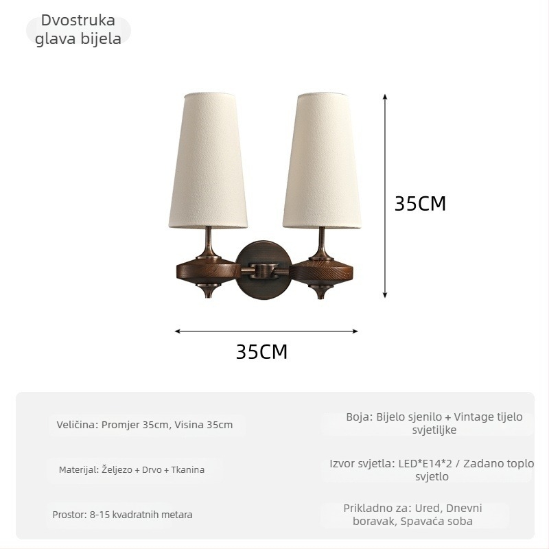 Stenska lampa za spavaću sobu u francuskom stilu s platnenim abažurom, retro inspiracija hodnika