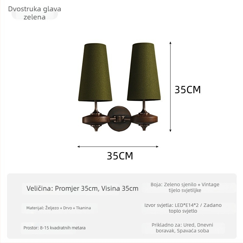 Stenska lampa za spavaću sobu u francuskom stilu s platnenim abažurom, retro inspiracija hodnika