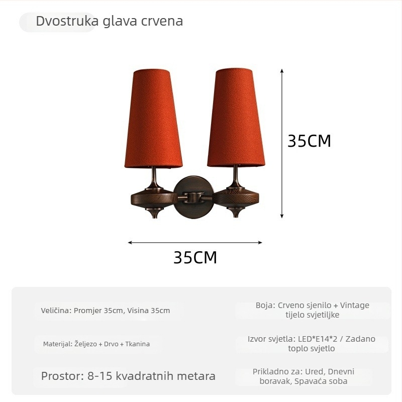 Stenska lampa za spavaću sobu u francuskom stilu s platnenim abažurom, retro inspiracija hodnika