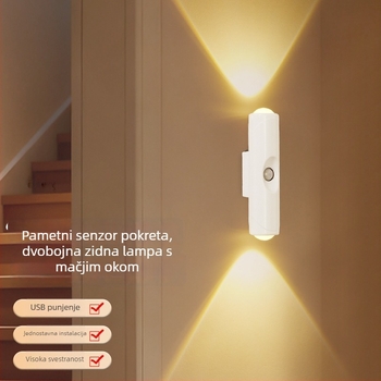 Bežična zidna lampa sa senzorom pokreta, magnetskim držačem, ugrađena baterija, noćna svjetiljka s dvije glave u obliku brda, ambijentalno osvjetljenje