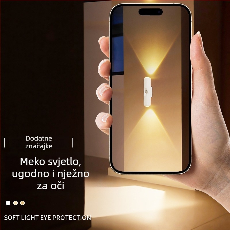 Bežična zidna lampa sa senzorom pokreta, magnetskim držačem, ugrađena baterija, noćna svjetiljka s dvije glave u obliku brda, ambijentalno osvjetljenje