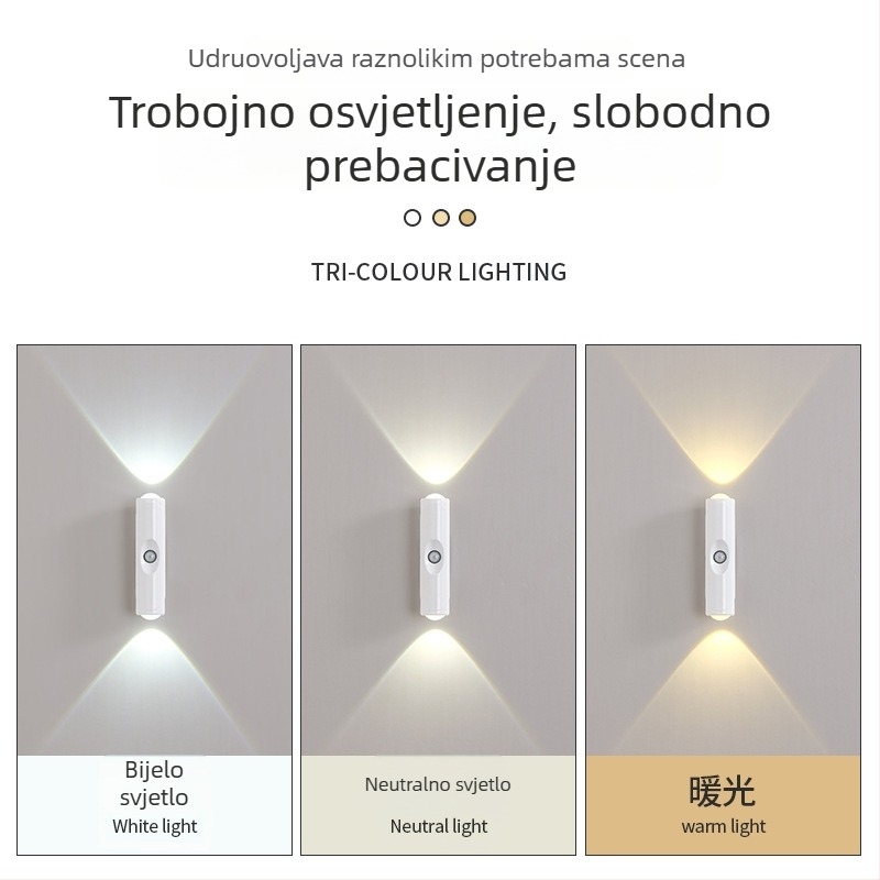 Bežična zidna lampa sa senzorom pokreta, magnetskim držačem, ugrađena baterija, noćna svjetiljka s dvije glave u obliku brda, ambijentalno osvjetljenje