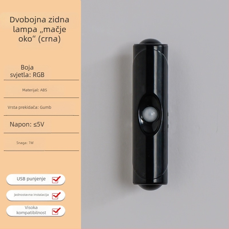 Bežična zidna lampa sa senzorom pokreta, magnetskim držačem, ugrađena baterija, noćna svjetiljka s dvije glave u obliku brda, ambijentalno osvjetljenje