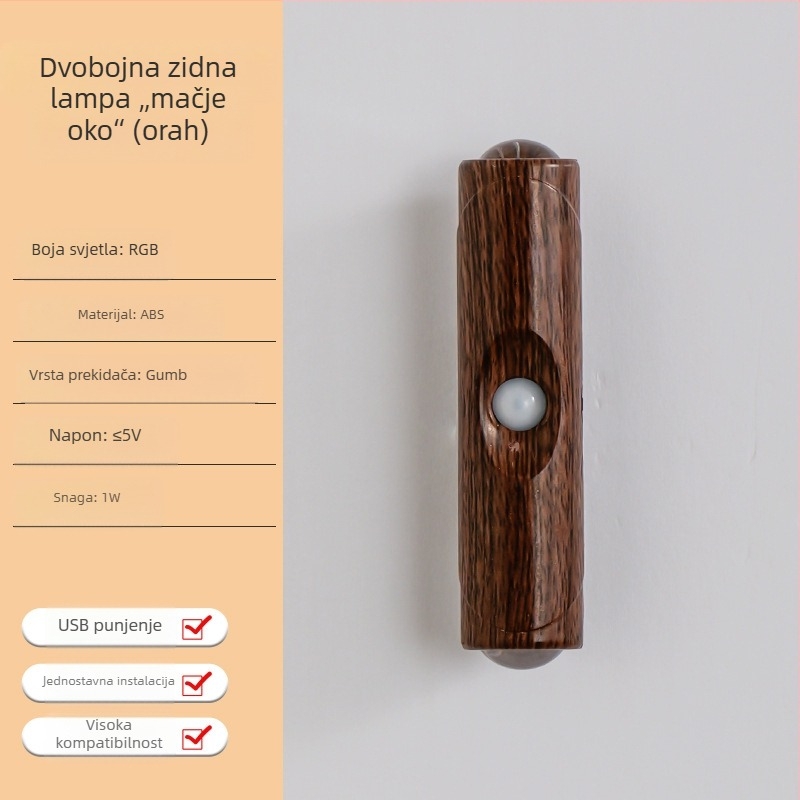 Bežična zidna lampa sa senzorom pokreta, magnetskim držačem, ugrađena baterija, noćna svjetiljka s dvije glave u obliku brda, ambijentalno osvjetljenje