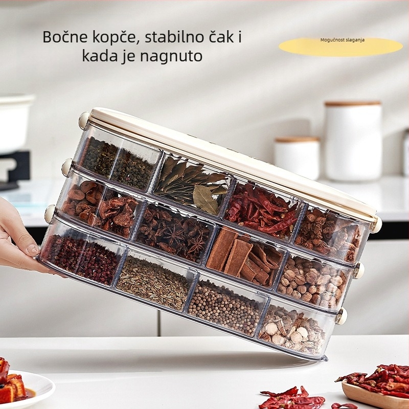 Kutija za začine s pregradama, skladišnog dizajna, velika kapaciteta, s poklopcem, otporna na prašinu i vlagu