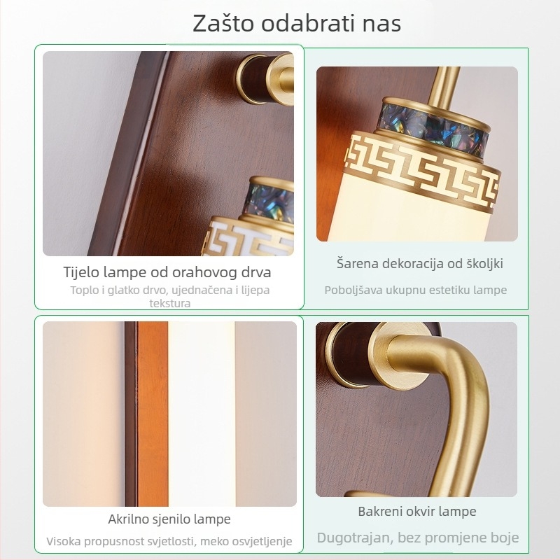 Daguanyuan noćna zidna lampa za spavaću sobu, Neo-kineski stil, potpuno bakreno luksuzno svjetlo, dizajnerski vrhunski 667L