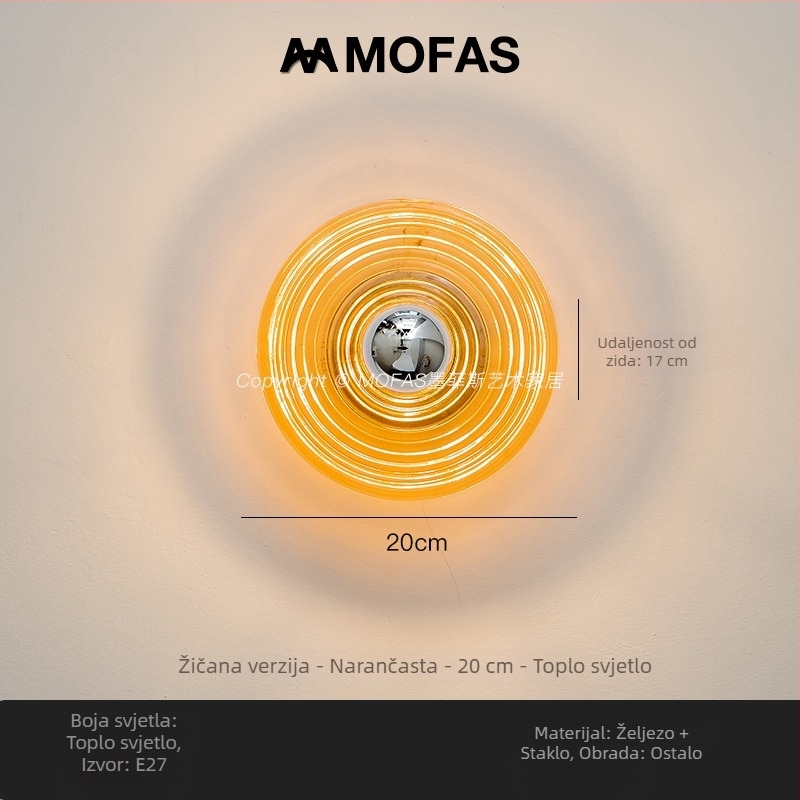 Stenska svjetiljka od stakla s motivom vodnih valova, Bauhaus vintage dizajn, pogodna za hodnik, ulaz ili noćno svjetlo uz krevet.