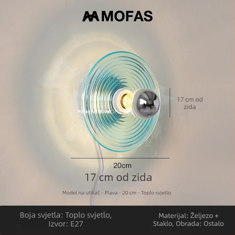 Stenska svjetiljka od stakla s motivom vodnih valova, Bauhaus vintage dizajn, pogodna za hodnik, ulaz ili noćno svjetlo uz krevet.