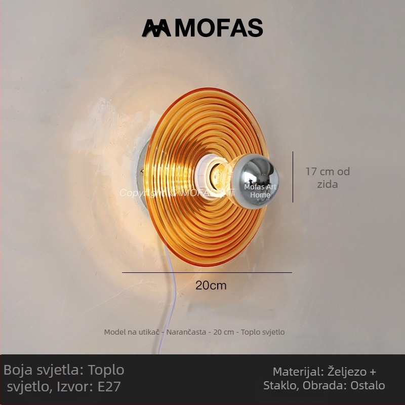 Stenska svjetiljka od stakla s motivom vodnih valova, Bauhaus vintage dizajn, pogodna za hodnik, ulaz ili noćno svjetlo uz krevet.